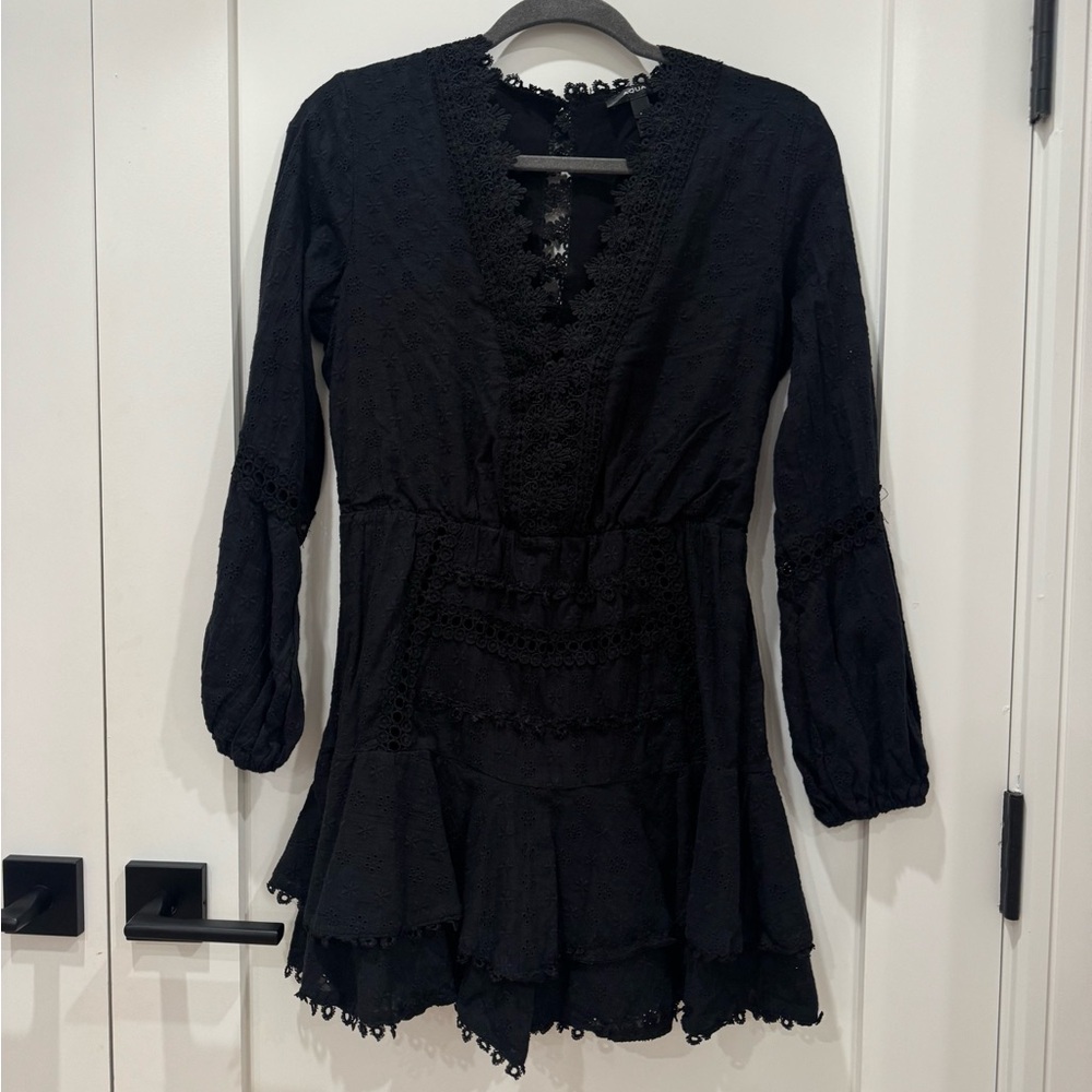 Aqua Eyelet Black Mini Dress